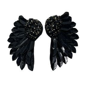Deepa Gurnani Perry Wing Drop Earrings Black Beaded